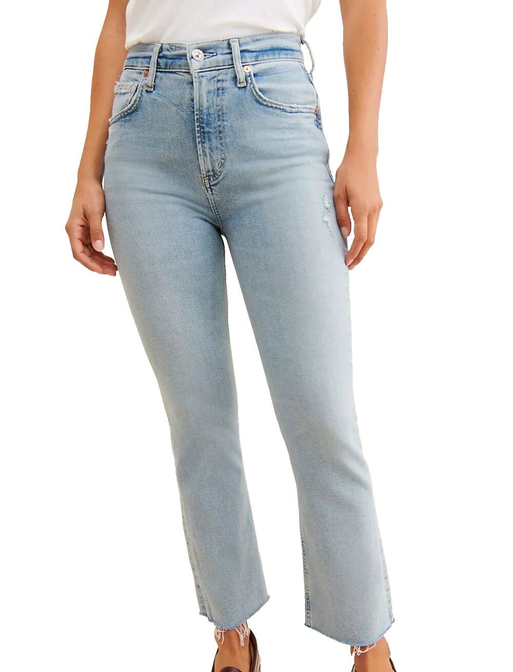 Citizens of Humanity Jean Isola Cropped Flare Distressed Raw Hem Size 25